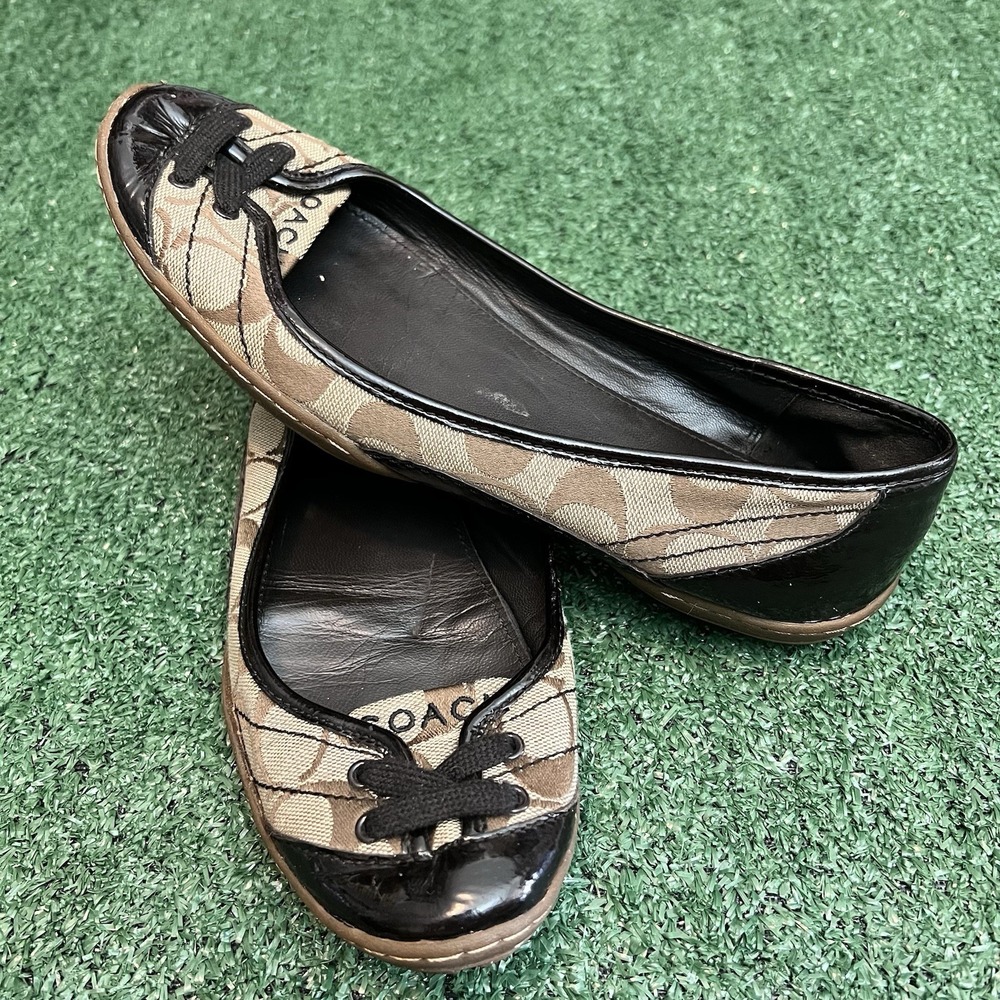 COACH Dannie Slip On Poppy Flats Patent BROWN Leather Womens Shoes Size 9 B